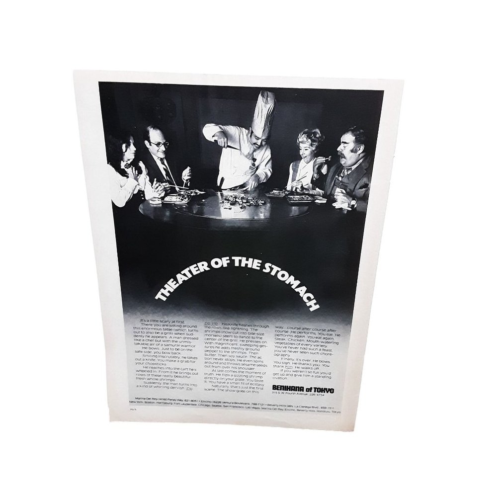 1973 Benihana Of Tokyo Theater Of The Stomach Chef Resturant Print Ad vintage 70